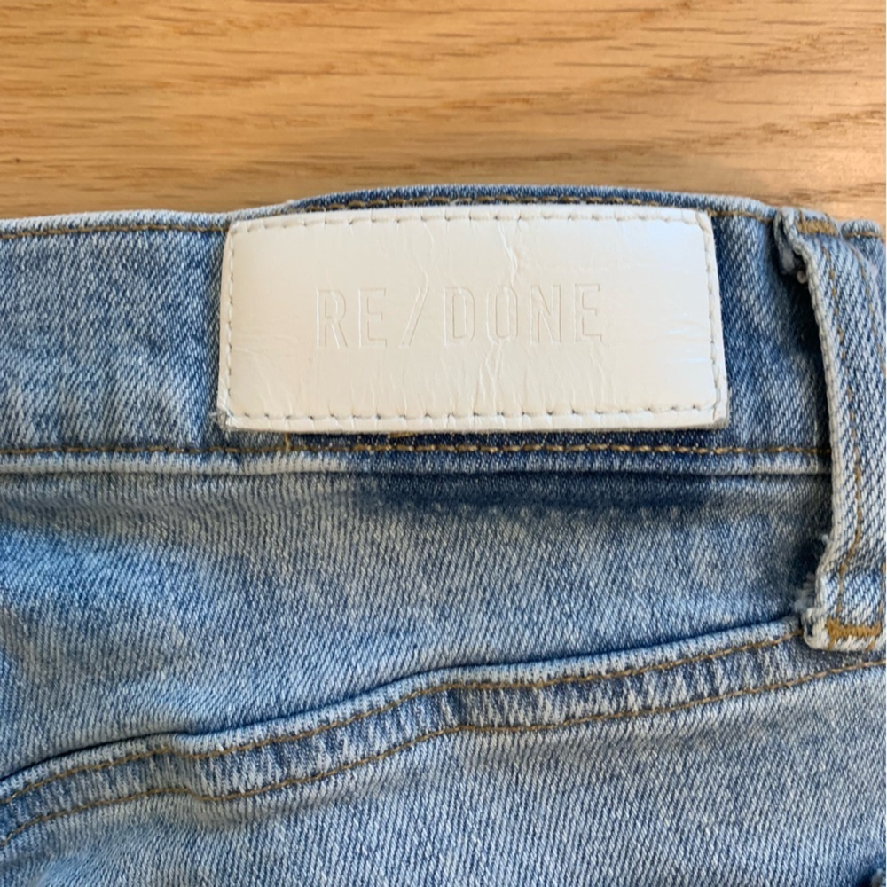 Re/Done 90s High Rise Ankle Crop in Worn Bright Blue size 27 Button Fly Denim - Picture 12 of 16